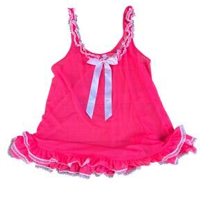 Victoria’s Secret Sheer Pink Babydoll Lingerie Top | S | Y2K Ruffle Ribbon Bow